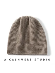 Winter Cashmere 35% Beanie Openwork Caps Thick Knit Moss Stitch Hat Men Warm Women Soft Wool Winter Autumn Real Guaranteed