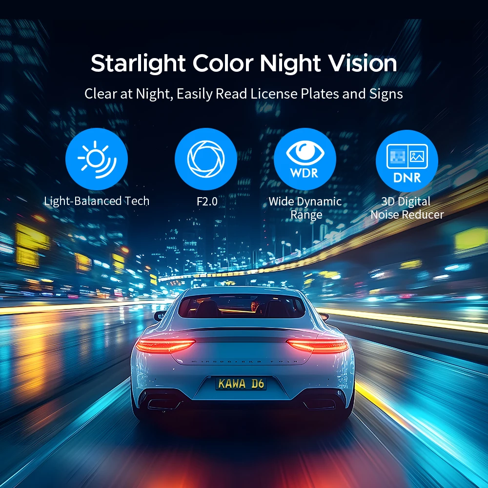 KAWA داش كام مسجل فيديو D6 3K كاميرا سيارة ، جهاز تسجيل فيديو رقمي للسيارات التحكم الصوتي داش كاميرا السيارات ، كاميرا داشكام للرؤية الليلية 2025 جديد