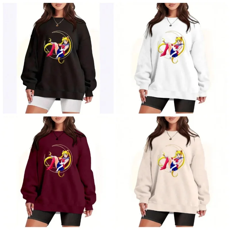 

Sailor Moon Warrior Anime Character Women's Printed Round Neck Long Sleeve Loose Hoodie Anime Merchandise
