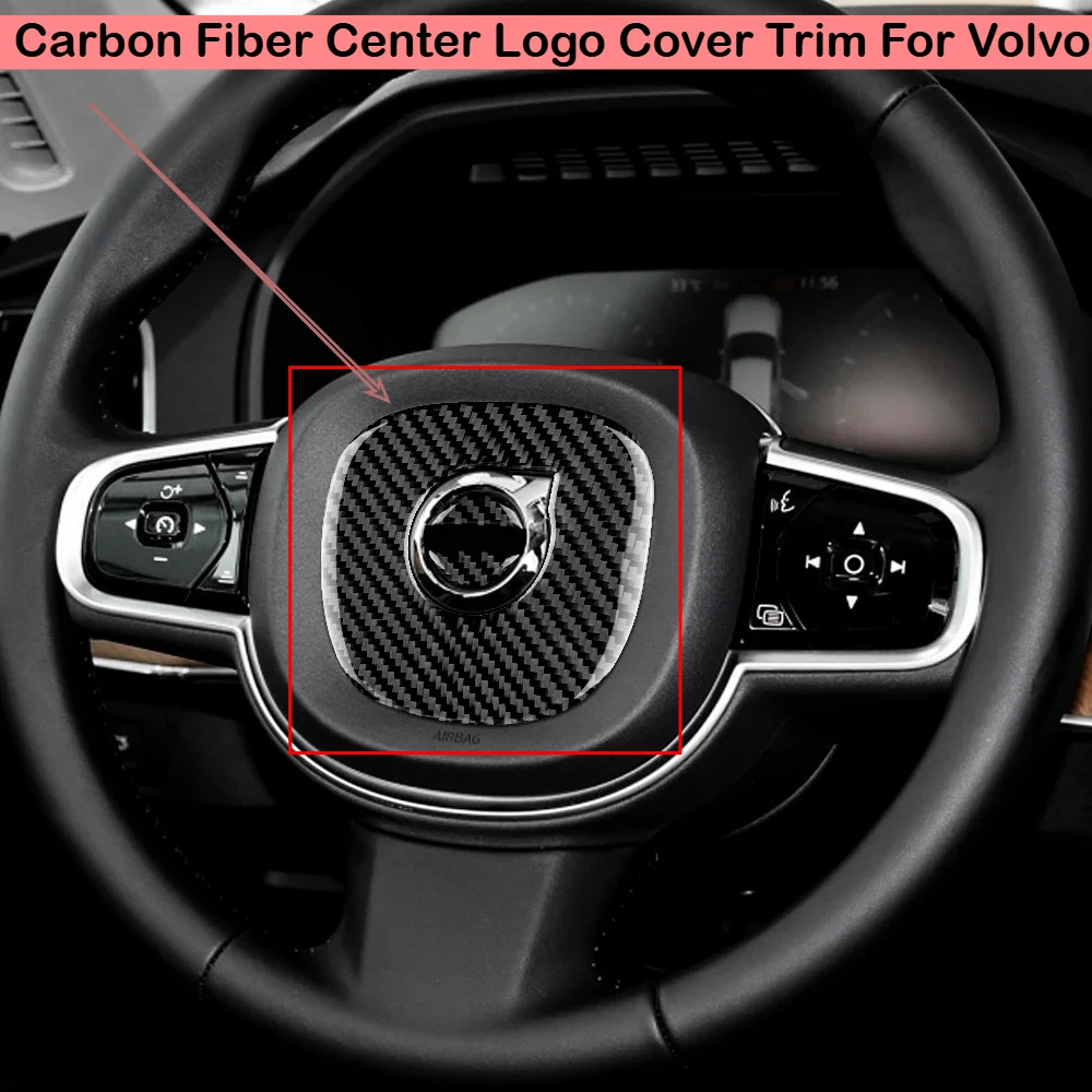 

Carbon Fiber Car Steering Wheel Center Logo Panel Cover Trim For Volvo XC60 2018 XC90 S90 V90 Auto Sticker Interior Accessories