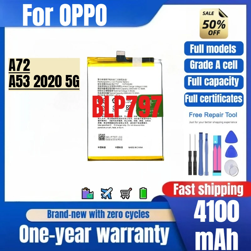 

BLP797 for OPPO A72/A53 2020 5G Phone Battery 0 Cycle High Quality High Capacity Replacement Bateria Grade A Cell with Tools
