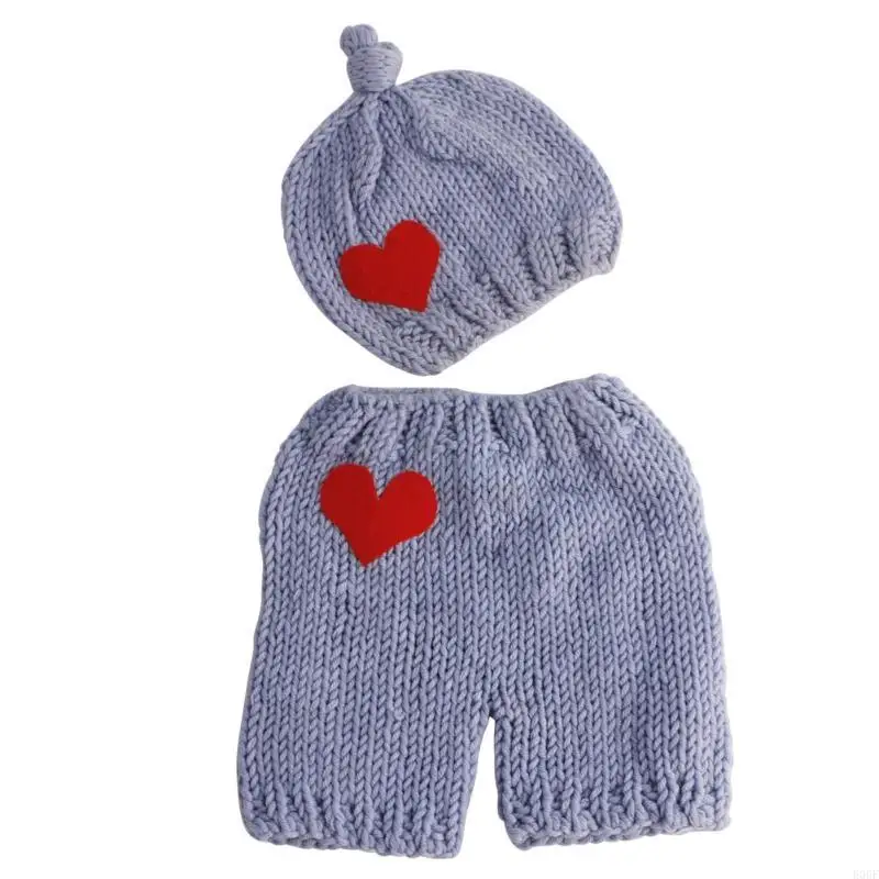 

E06F Baby Costume Fisherman Hat Trousers Pendant Crochet Knitted Woolen Photography Props Clothing Newborn Photo