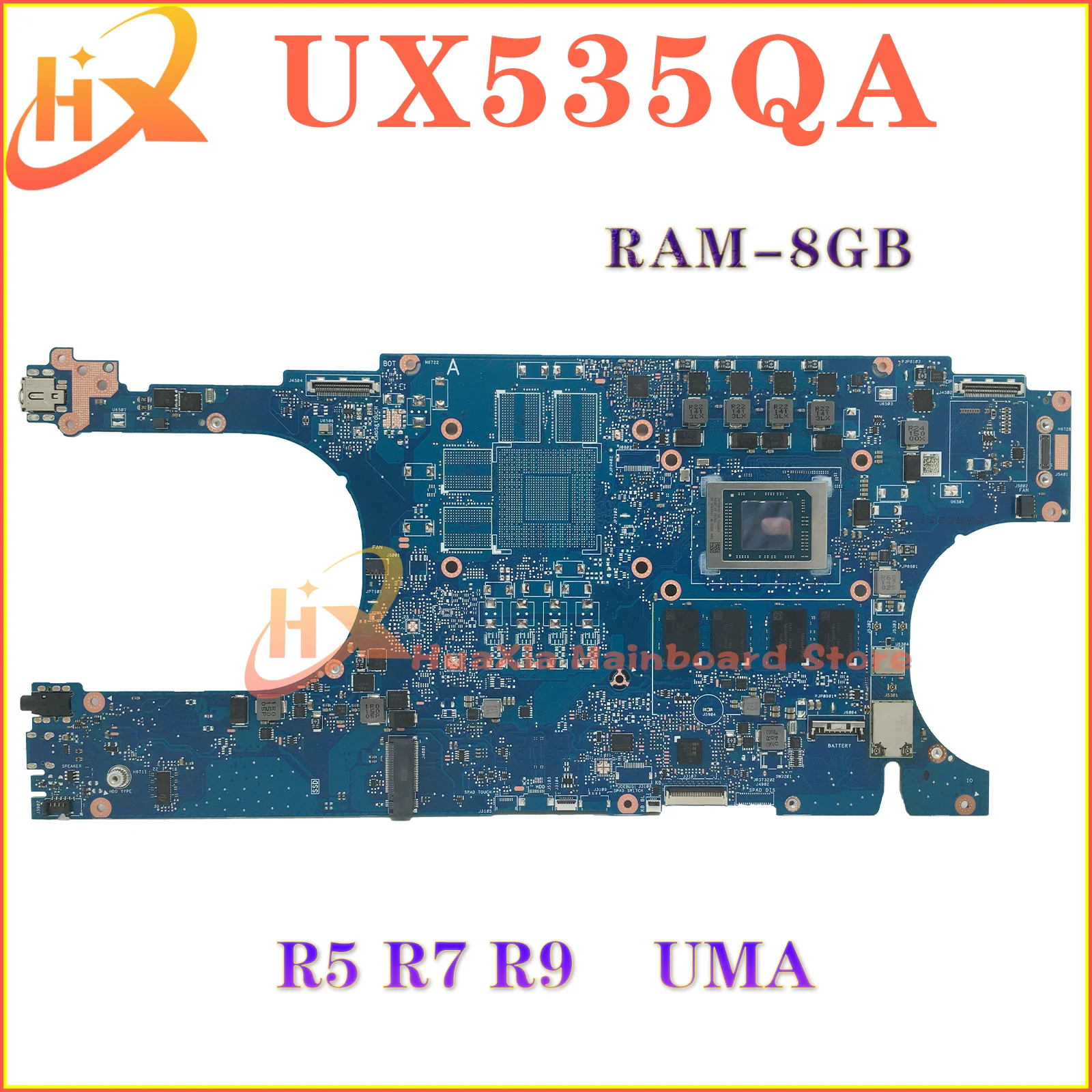 KEFU UX535QE Laptop Motherboard For ASUS UM5500QE UM535QE UM535QA BM535QE UX535QA Mainboard R7-5800H R9-5900HX 8G-RAM 100% Test