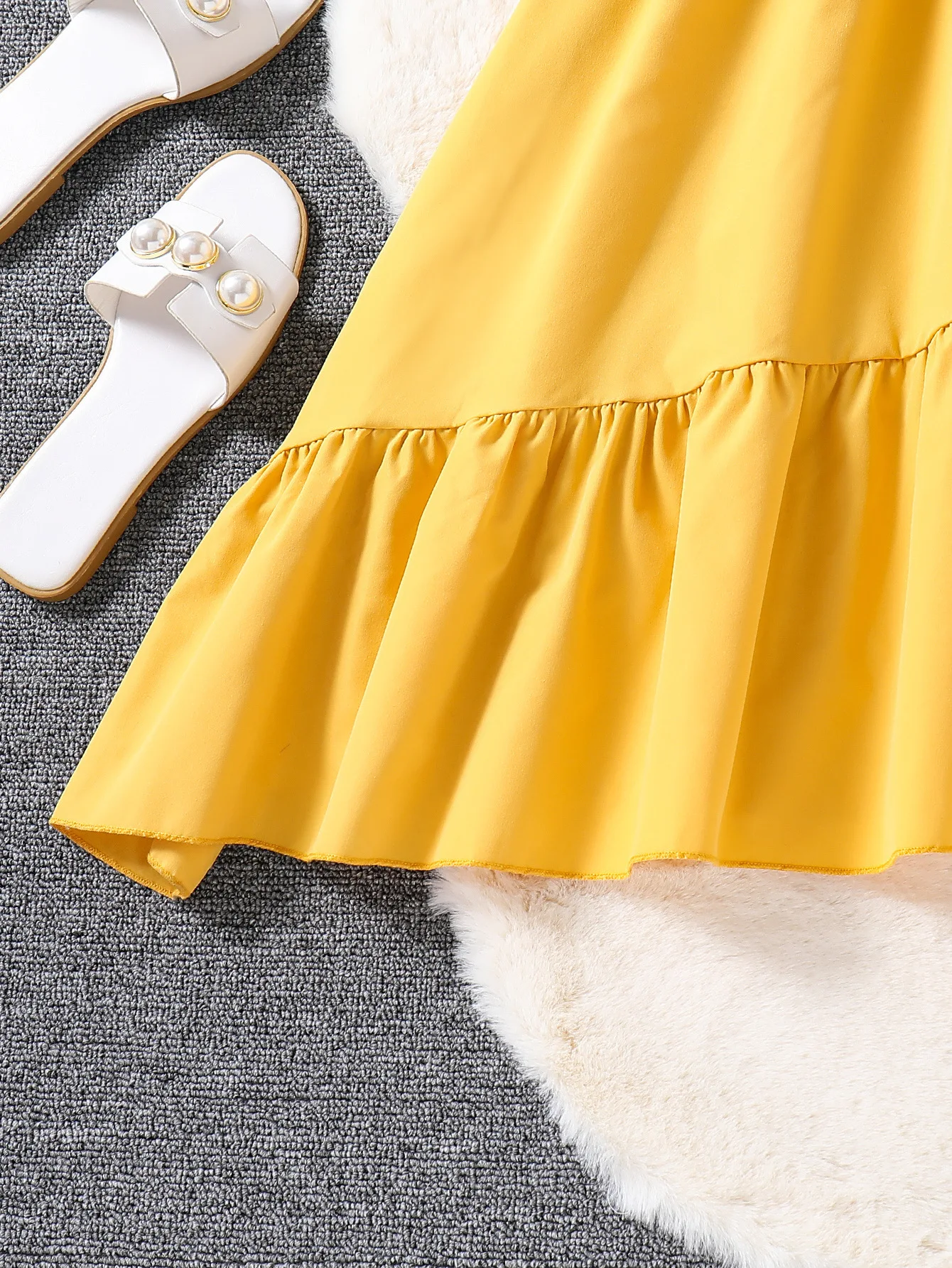 2024 Summer New Arrival Girls Sleeveless Ruffles Ruched Yellow Cute Dress Infantil Menina Cute Party Dress Custume 8-12T