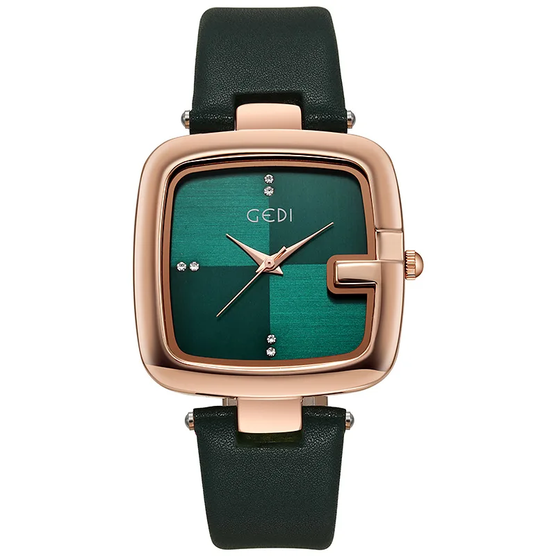 Fashion Gedi Top Brand Light Luxury Large Square Dial Women\'s Niche High-end Leather Strap Quartz Waterproof Gift Wrist Watches