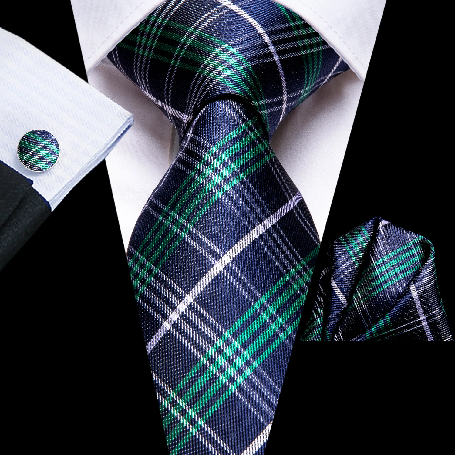 مرحبا التعادل رجل هدية التعادل مجموعة الأزرق الصلبة مخطط الحرير الزفاف التعادل للرجال تصميم الأزياء جودة التعادل المنديل أزرار أكمام مجموعة دروبشيبينغ #4