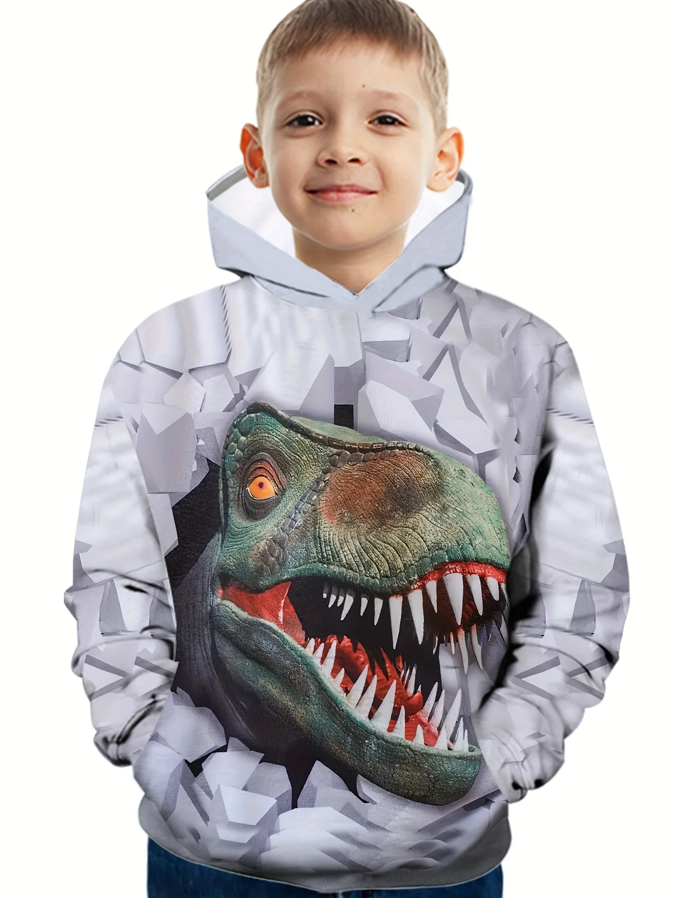 Roupas infantis dinossauro rugido impressão meninos manga longa topos moletom com capuz outono primavera moletom criança casa roupas