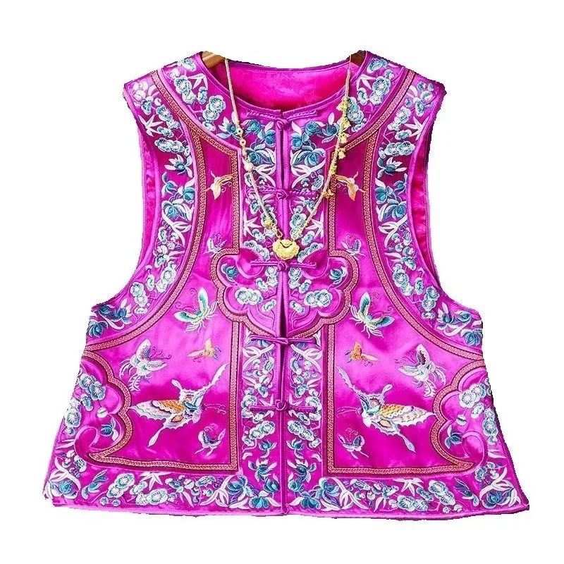 Autumn New Womens Vest Chinese Style Retro Buckle Vests Jacket Women Butterfly Printed O-neck Sleeveless Tank Tops