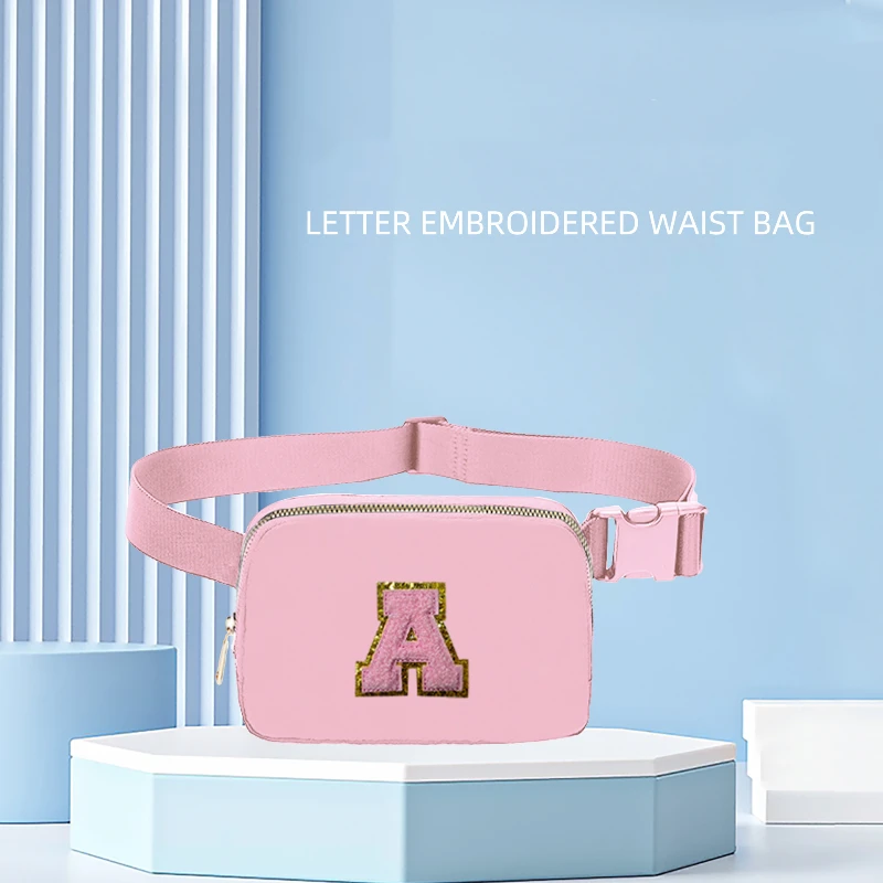 

Nylon Waterproof Waist Pack Embroidered Letter Makeup Pouch Handbag for Travel Perfect for Casual Sports Fitness Running Storage