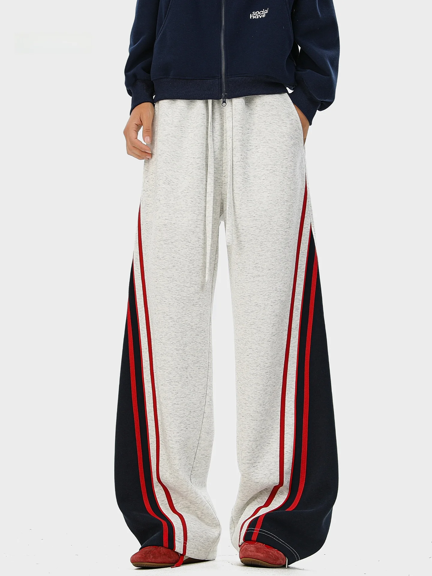 

Мужские осенне-зимние спортивные повседневные брюки в стиле американского ретро с полосками и цветными вставками, в стиле хип-хоп, для уличной моды, с эффектом потертости (свитшот-брюки)