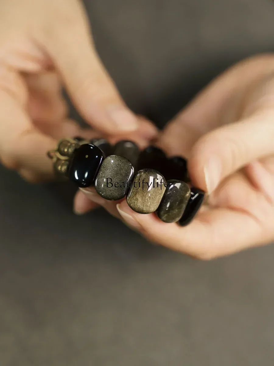 

Black Obsidian Bracelet Retro Trend Hand Bead Bracelet Men's and Women's