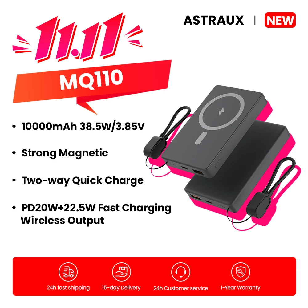 

ASTRAUX MQ110 10000mAh Magnetic Power Bank Auxiliary Battery Pack For iphone Huawei Wireless Fast Charger For Magsafe Portable