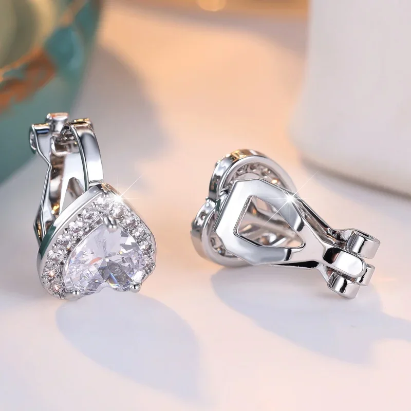 Exquisite and Super Shiny European and American Style Without Ear Holes, New Fashionable Love All Zircon Women's Ear Clip
