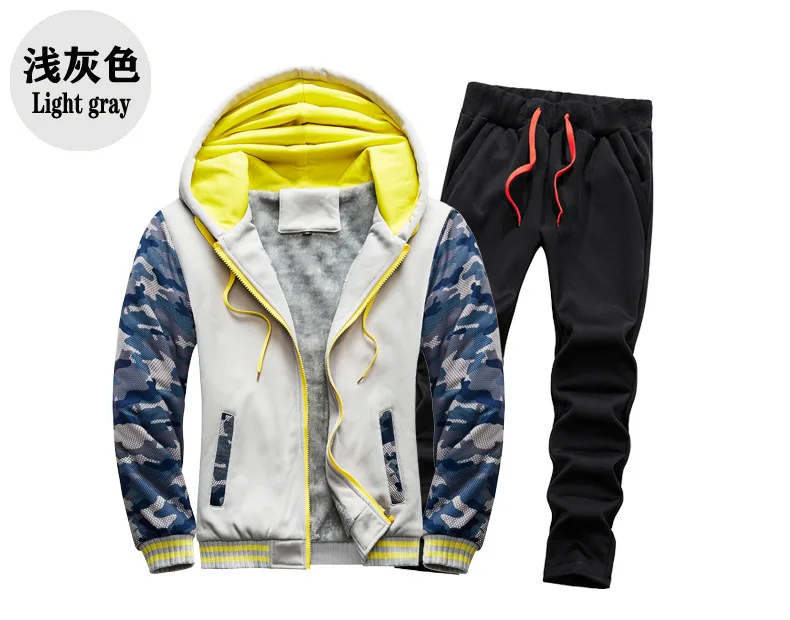 Herren Winter Dicker Thermo-Camo-Zweiteiler Trainingsanzug Fleece-Gefütterter Kapuzenpullover Jogginghose mit Kordelzug Winddicht Outdoor Sport Täglich Warm – Detail 9