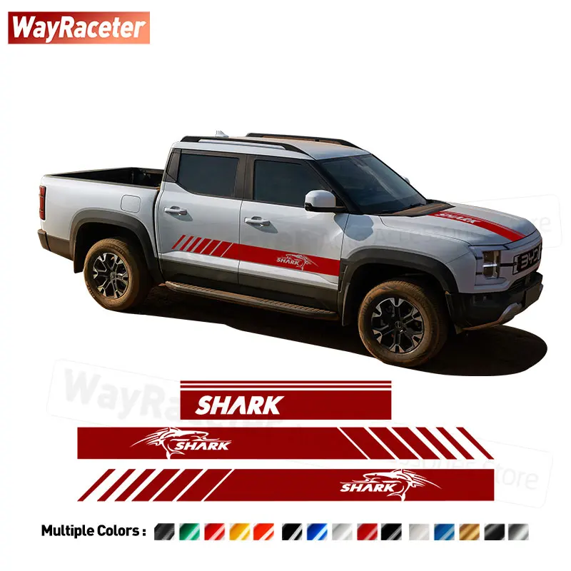 

3 шт./компл., наклейка на боковую полоску на дверь, крышка двигателя, виниловая наклейка для BYD Shark 6 2026 Pick UP Off Road 4X4 2024 2025, аксессуары