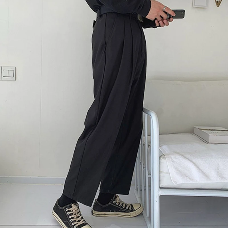 Summer New Black Button Zipper Straight Pants 2023 Man Korean Style Elastic Waist Fashion Loose Casual Street Wide Leg Trousers