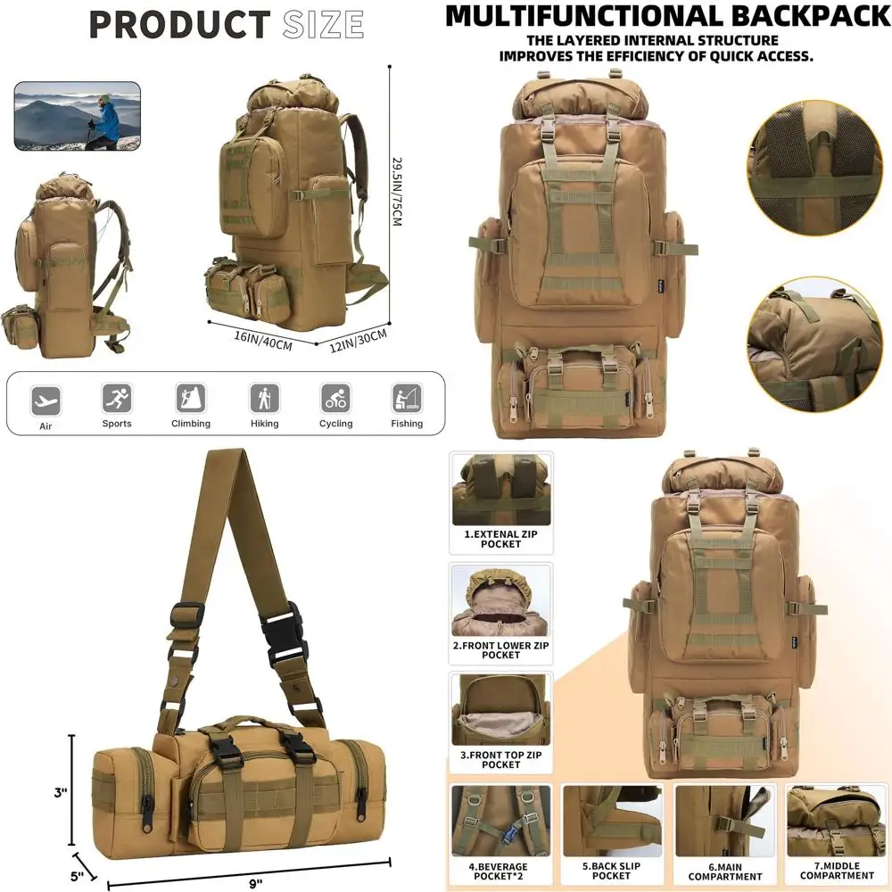 

Molle-Equipped 100L Military-Style Daypack for Camping and Hiking with King'sGuard Features