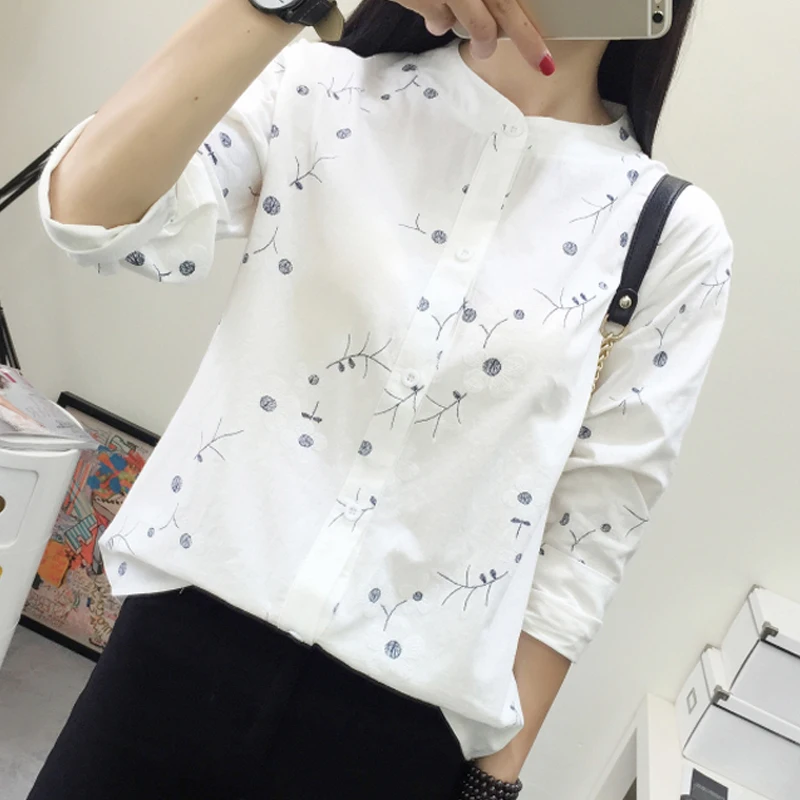 

Spring 2023 Flower Print Long Sleeve Women Shirt Blouses Female Casual Shirts Students Fresh Chic Tunic Tops Blusas femininas