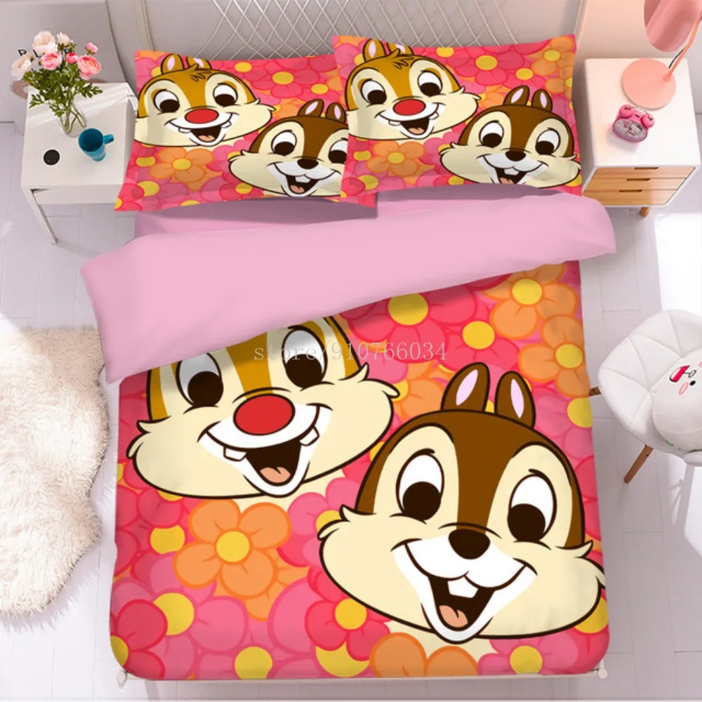 Disney Chip&Dale Chipmunk Bedding Sets Cartoon Duvet Cover Set Pillowcase Bedclothes Girls Boys Kids Birthday Gifts Decor Home