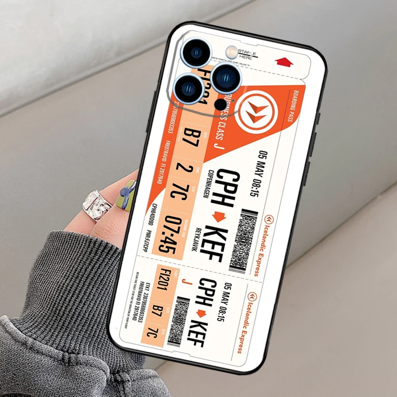 Authentic Airline Boarding Pass Phone Case For iPhone 14 11 12 13 15 16 Pro Max Mini X XR XS MAX Plus Silicone Cover Case