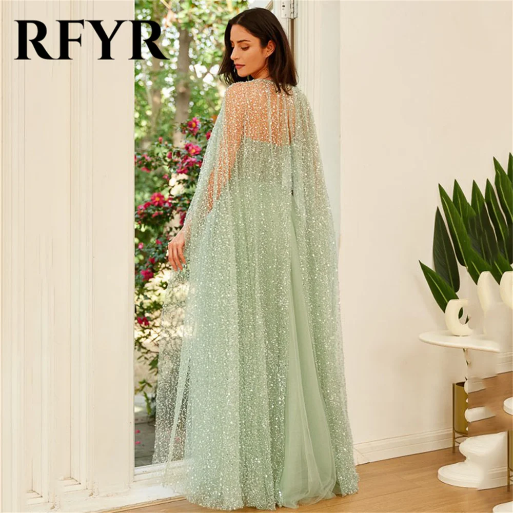 Rfyr Groene Avondjurken Glinsterende Glitter Jas Prom Dress Sweetheart Tulle فساتين مناسبة رسمية Side High Split Party Jurk