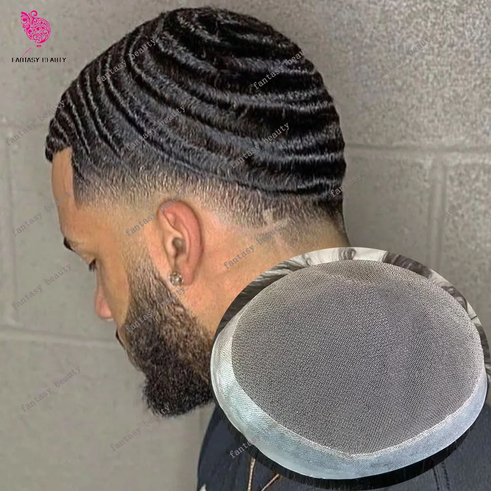 

Durable Australian Lace&PU 12mm 10mm 360 Deep Wave Curly Brown Black Mens Toupee Afro Black Brown Man's Wigs 100% Human Hair Wig