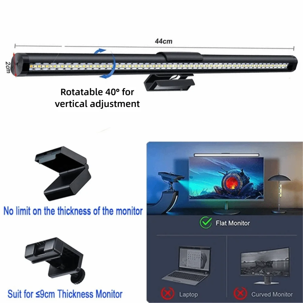Eye-Care Computer Monitor Screen Light Bar Stepless Dimming Lighting Monitor Light Bar LED Desk Lamp Work Study Read Gaming