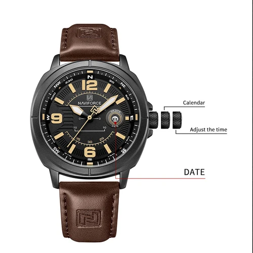 Imagen 1 del producto NAVIFORCE Relojes de cuarzo a la moda para hombre, resistente al agua hasta 3ATM, pantalla luminosa, esfera con brújula clásica, relojes de pulsera con correa transpirable de PU
