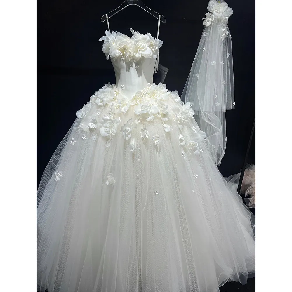 

Свадебное платье цвета слоновой кости 2026 года высокого качества для фотосессии, с цветочным декором, открытыми плечами, в стиле принцесса, в пол, больших размеров, для невесты