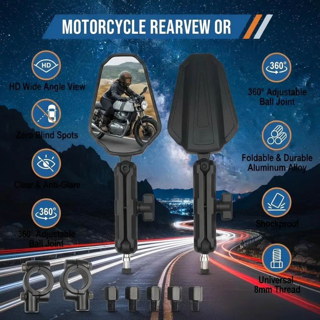 

Universal Motorcycle Mirrors Angle FANTIC MV CBF CBR Adjustable Folding Handlebar Side Mirror Adventure Dirt Street Bike ATV