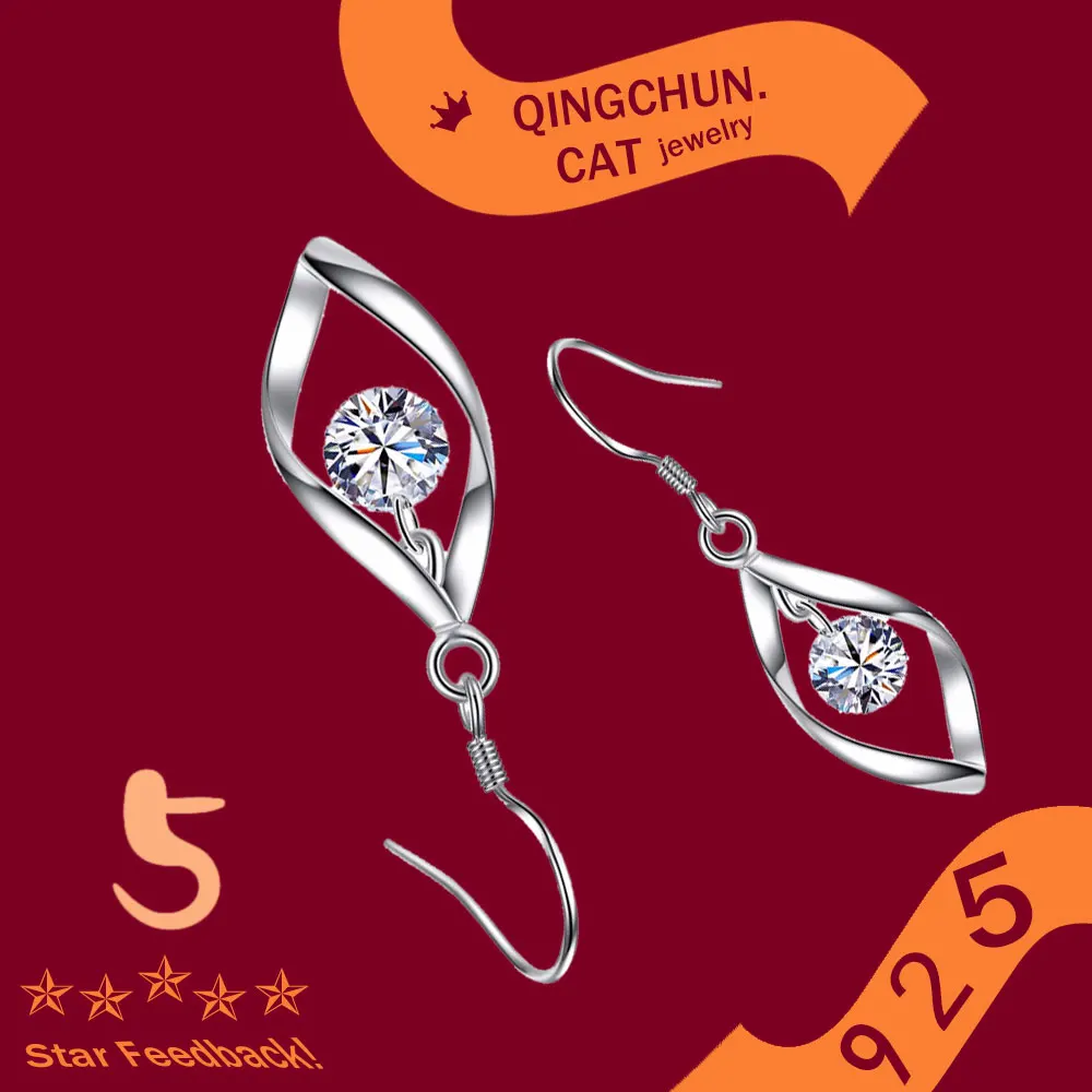 

Shining Cubic Zirconia Stone Eardrop Danglers Woman's Appointment Date Pendientes Trendy 925 Sterling Silver Jewelry Earrings