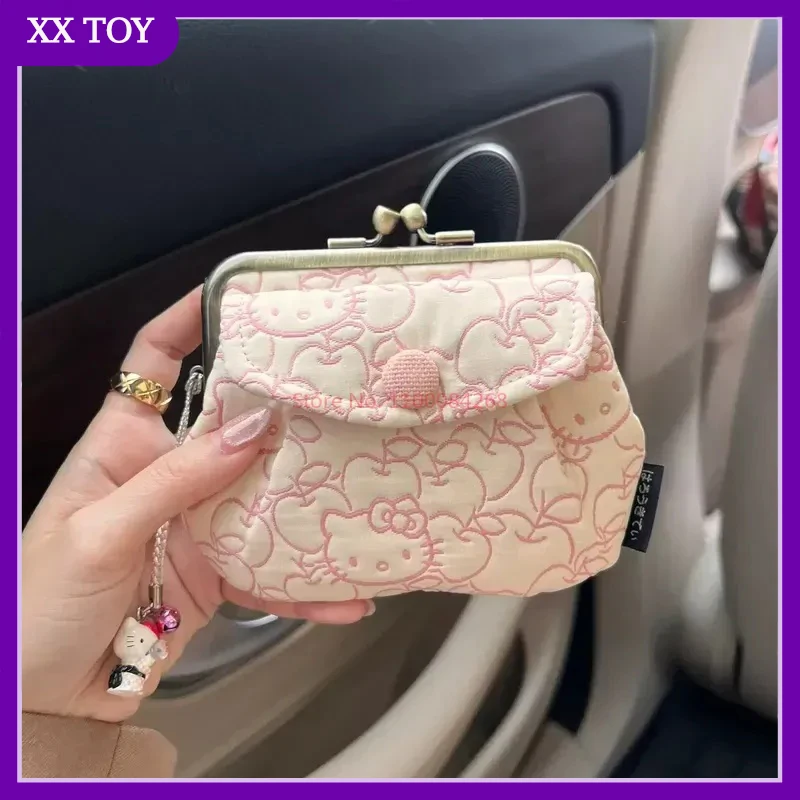 

Новая японская Золотая сумка-кошелек Sanrio Hello Kitty, кошелек для карт, удостоверения личности, 2 в 1, для девушек, для разного хранения, косметичка, сумка для макияжа