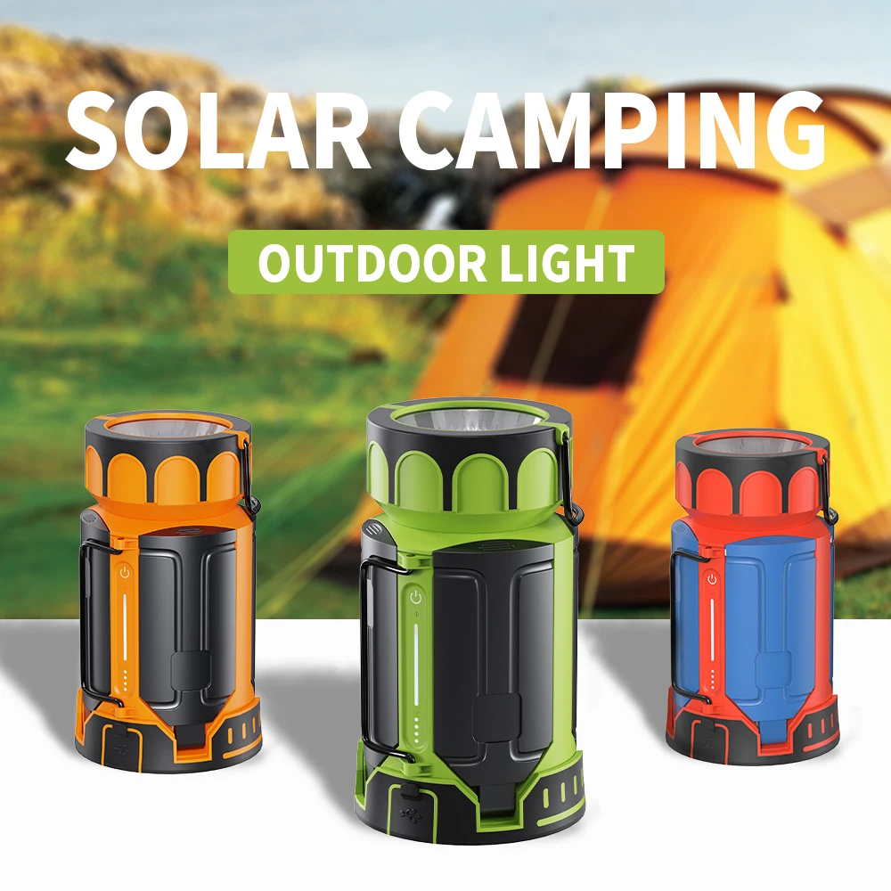 Multifunction Camping Lantern With Solar Panel Portable Lamp Flashlight Rechargeable Power Bank Waterproof Emergency Searchlight