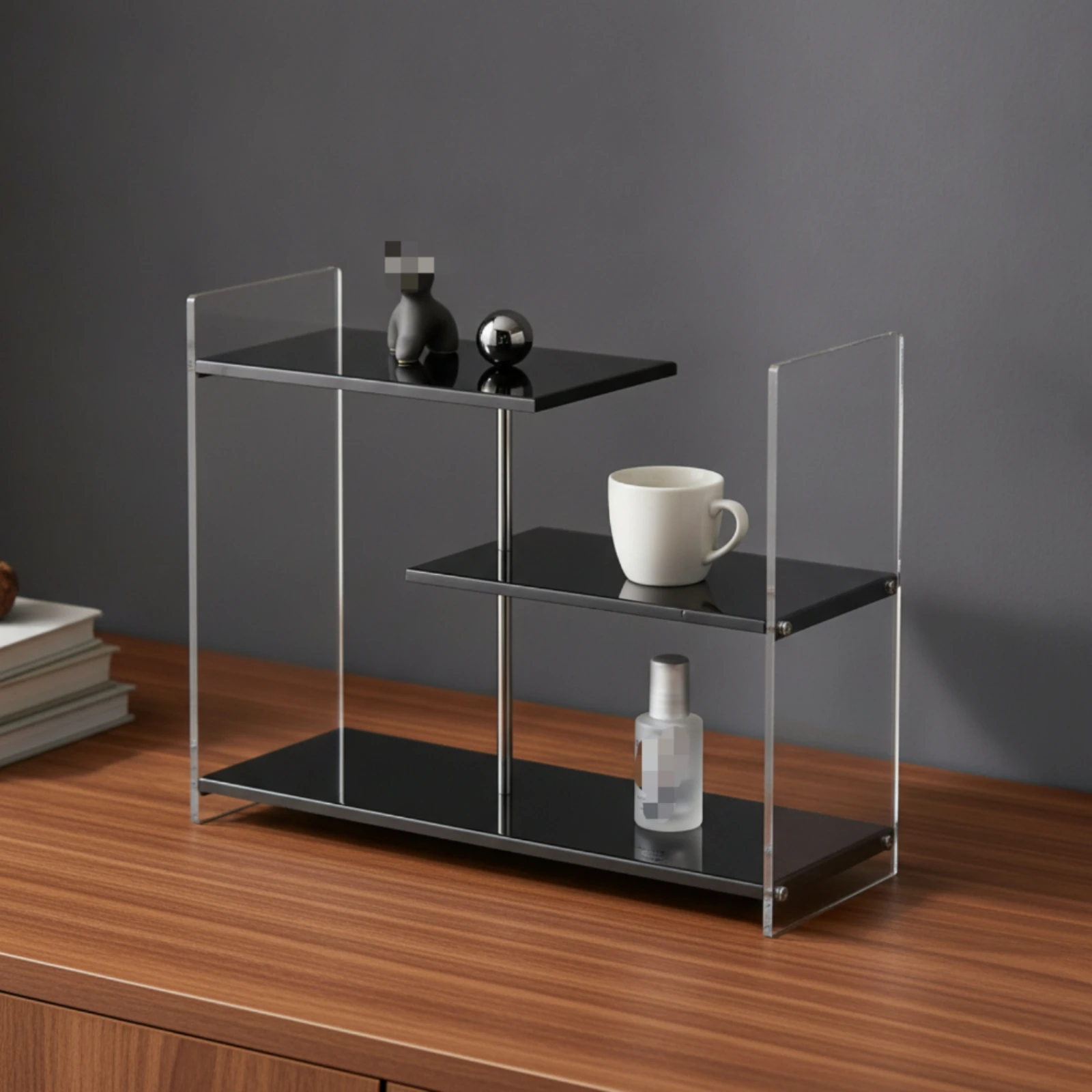 Staggered Countertop Rack Clear Tiered Display Shelf Tiered Riser Stable Acrylic Shelf Solid for Collectors, Coffee Bar, Vanity