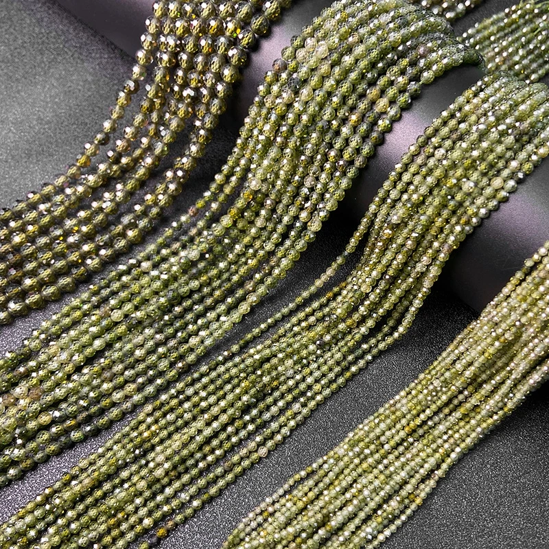 100% Natural Green Zircon Stone Bead 2 3 4mm Loose Spacer Quartz Beads For Jewelry Making Necklace Bracelet Supply 15\