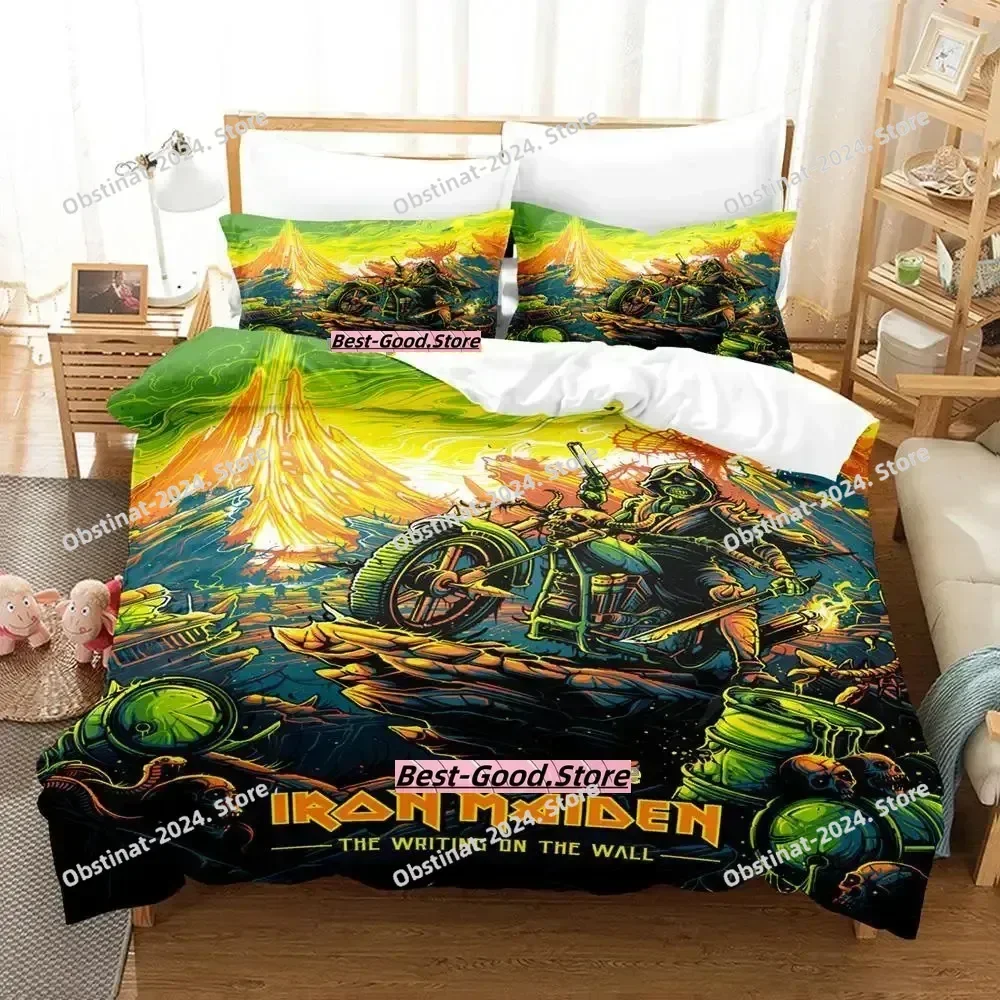 Maiden Heavy Metal 3D Printing Comforter Bedding Set,Duvet Cover Bed Set Quilt Cover Pillowcase,King Queen Size Bedding Set Kid