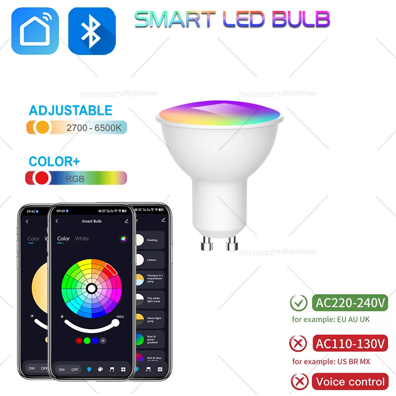 

GU10 Светодиодная умная лампа RGB Tuya Лампа Bluetooth APP Управление с регулируемой яркостью Лампочка 9 Вт Домашняя спальня Рождественская вечеринка Декор Музыка Ритм