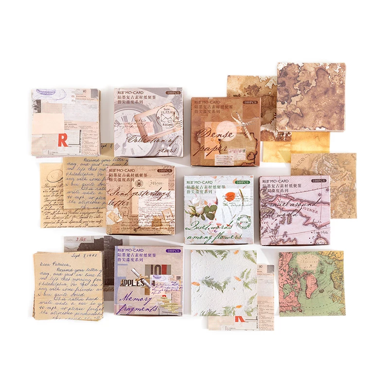 100Pcs Mottled Book Pages Material Paper Junk Journal Planner Craft Paper Scrapbooking Vintage Decorative DIY Craft Photo Albums