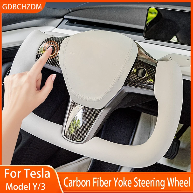 

Yoke Handle Tesla Model 3 Model Y with Heating Steering Wheel For Tesla Personalized Racing Leather Customized Accessories