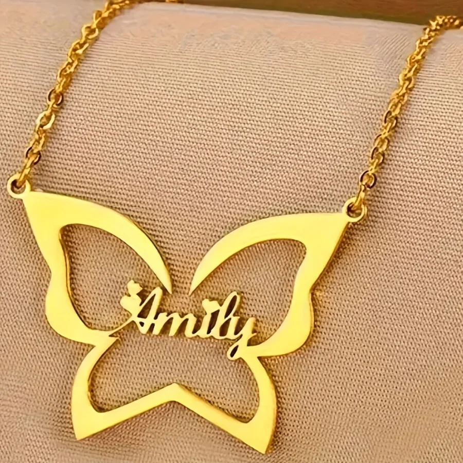 

Elegant Simple Butterfly Necklace with Customizable English Name for Women Valentine'S Day, Mother'S Day Gift