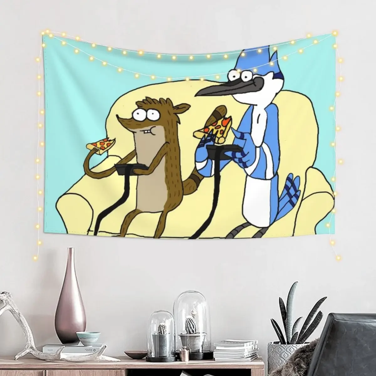 Rigby and Mordecai Best team, Love for pizza and games Tapestry Decor Home Wall Hanging Decor Bedrooms Decor Tapestry