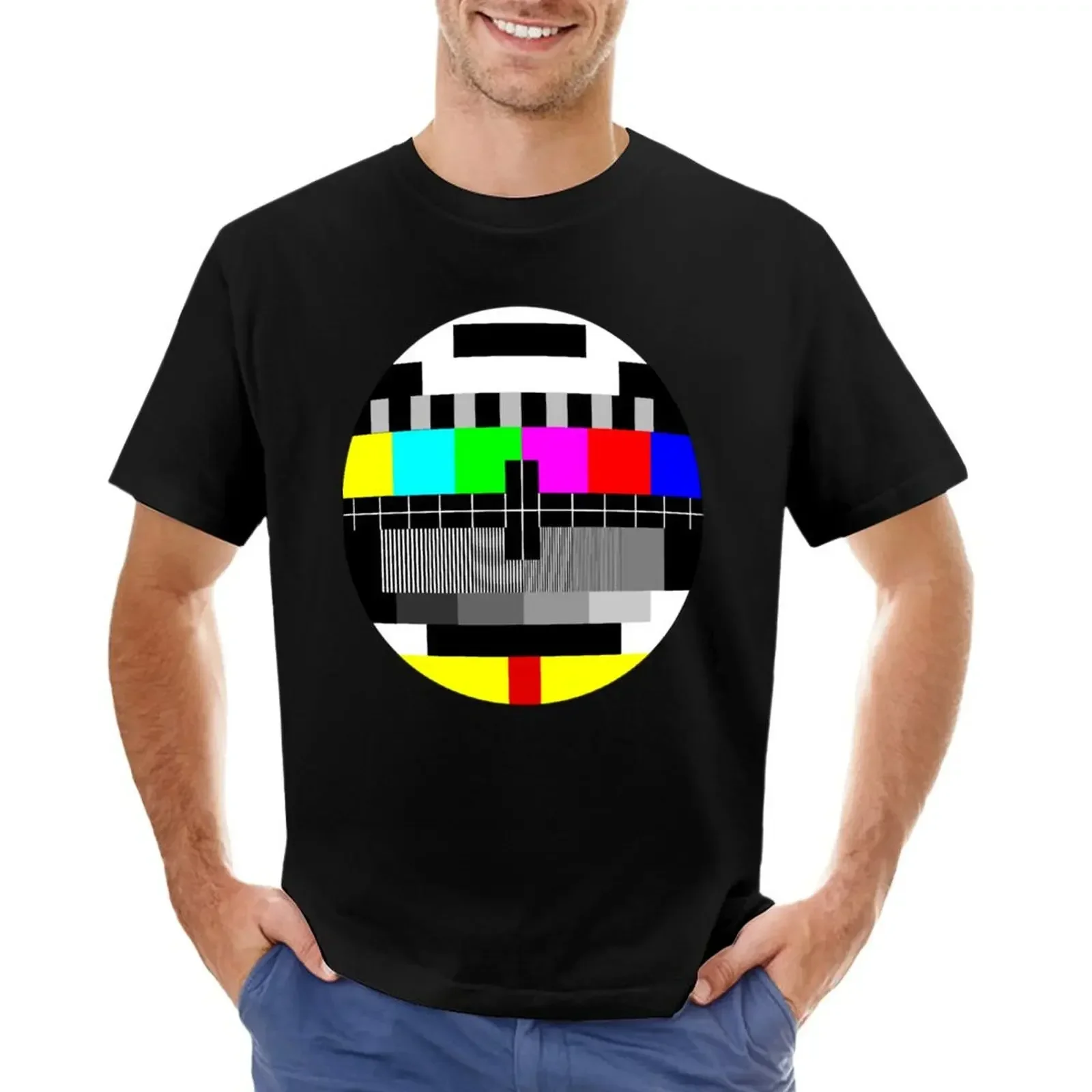 90's TV Test pattern T-shirt customs design your own vintage clothes plain black t shirts men