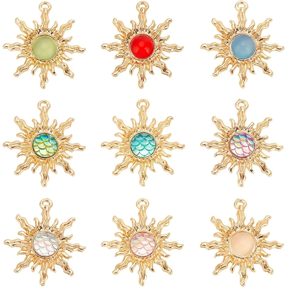 18pcs Celestial Sun Charms, 9 Colors Crystal Sun Pendants Solar Eclipse Charms Dangle Glass Charms for Earring Necklace