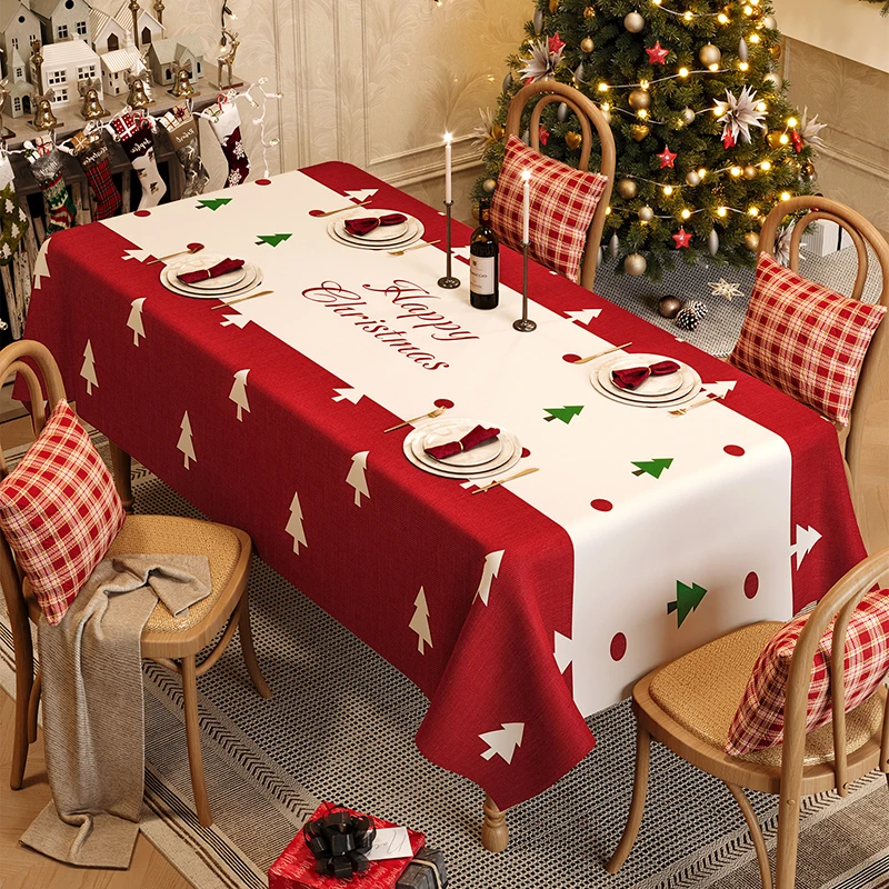 High Quality Waterproof Christmas Tablecloth Pvc Oil-Proof Holiday Dining Table Covers Aesthetic Anti-Wear New Year Room Decor