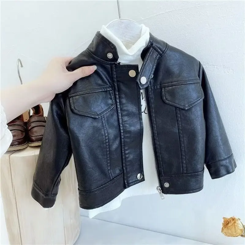 Fashion Boy Outerwear New Spring Autumn Boy PU leather Jacket Children Warm coat For Boy Coat 2024 New Clothes