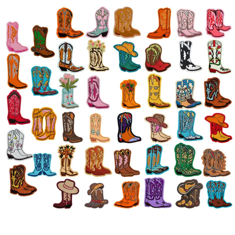 10pcs Cowboy Cowgirl Boot Ironing Patch Clothing Jacket Hat Accessories Embroidered Embroidery Stick on Sticker Phone Decoration