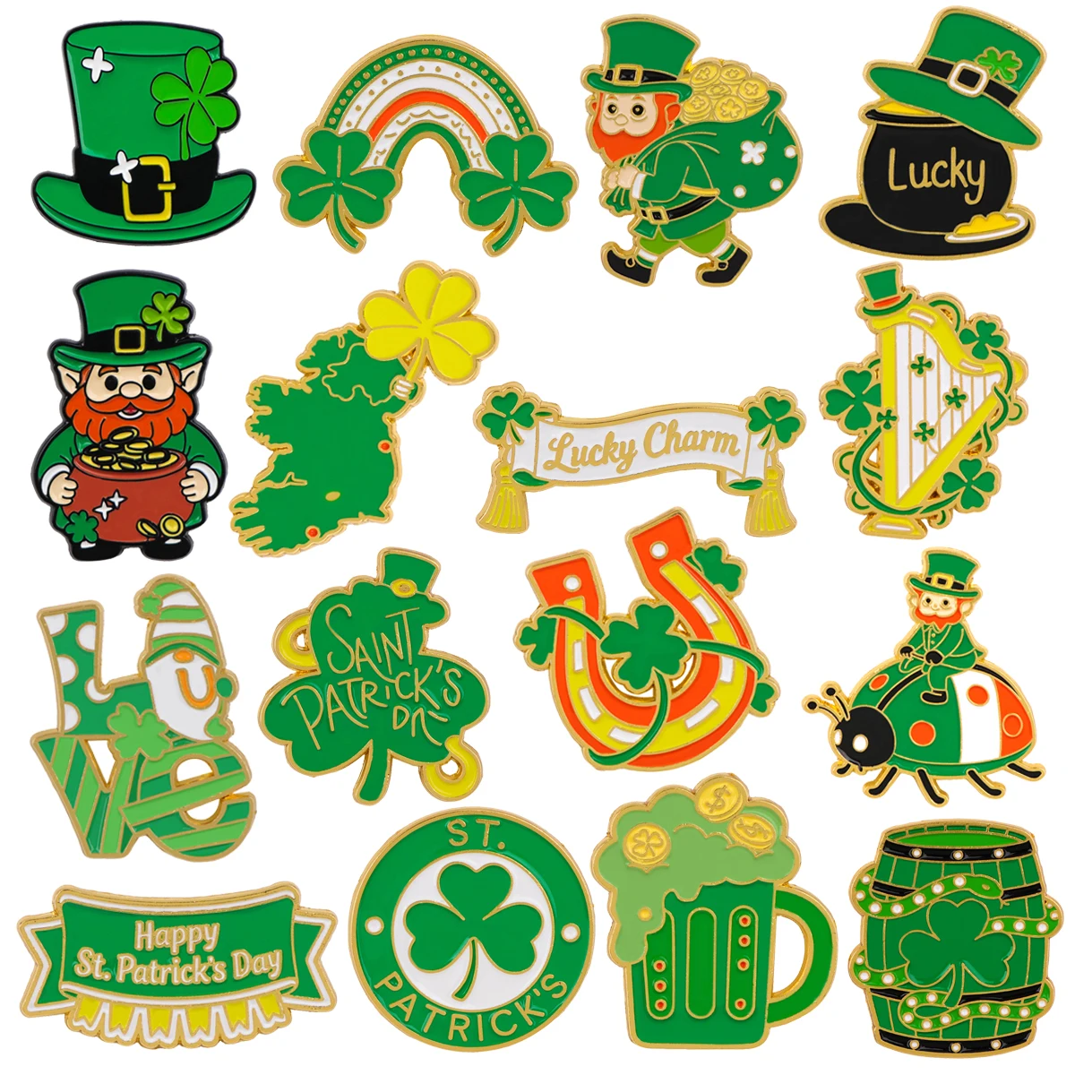 

5/6pcs/set Clover Enamel Pins Green Metal Brooch Backpack Hat Bag Collar Lapel Badges Fashion Jewelry Holiday Collection Gifts