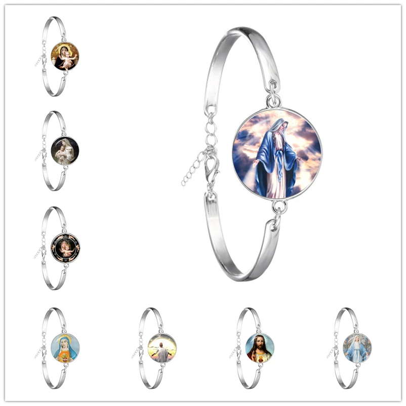 Nova moda nossa senhora de guadalupe pulseira virgem mãe maria religiosa católica cúpula de vidro pulseira madonna charme jóias