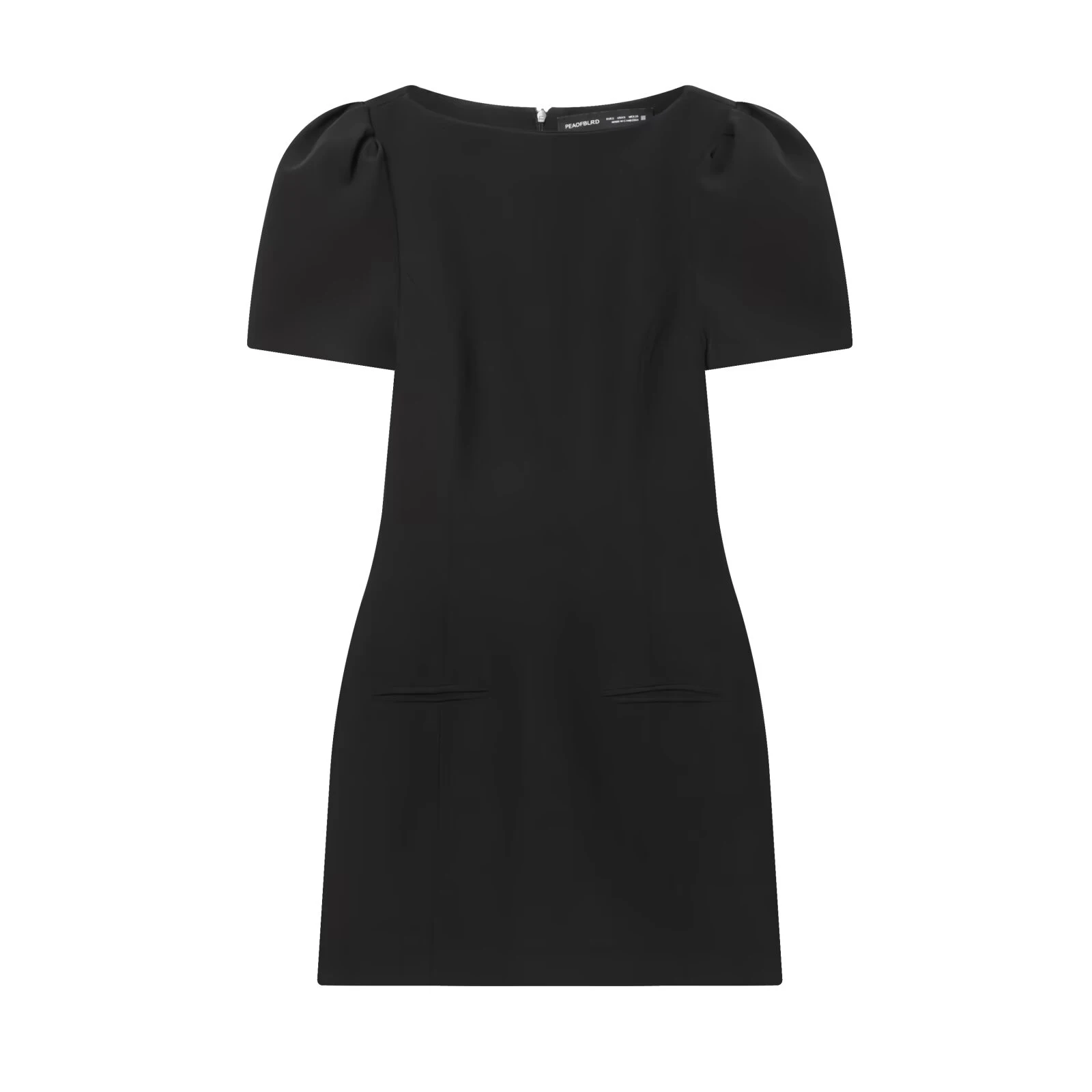 2025, Herbst Neues Produkt für Damen, Schwarz, lässig, schlicht, Rundhalsausschnitt, Taille, gezogen, gefaltete Tasche, kurzes Kleid