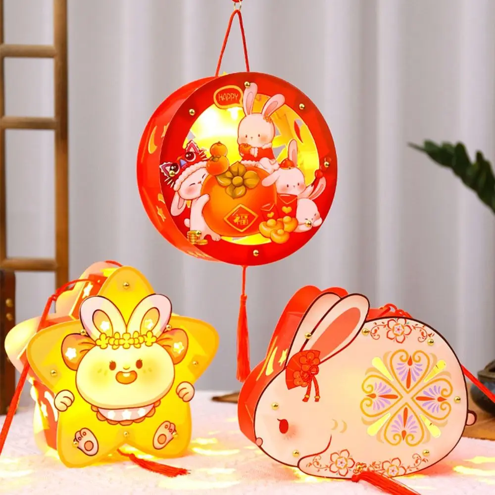 

Chinese Mid-Autumn Festival Lantern DIY Handmade Papper Handheld Rabbit Lantern Chinese Style Glowing Light-Up Bunny Lantern